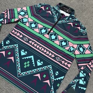 Greyson Sequoia Ghostwolf Print Quarter Zip Pullover Mens L Aztec Southwest Golf